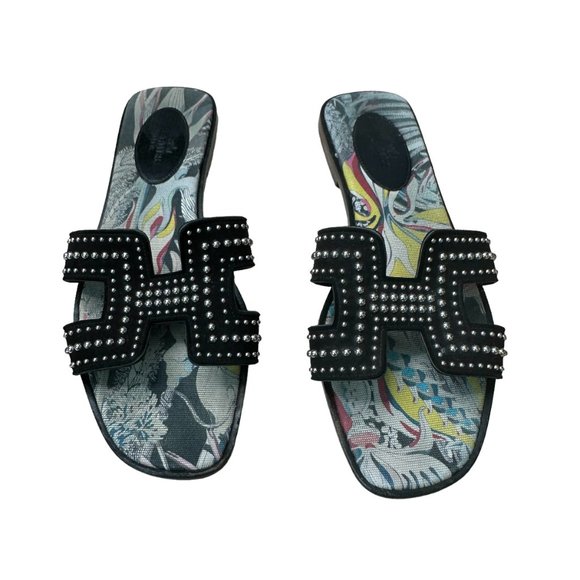 Hermes Black Studded Sandals - Picture 1 of 13